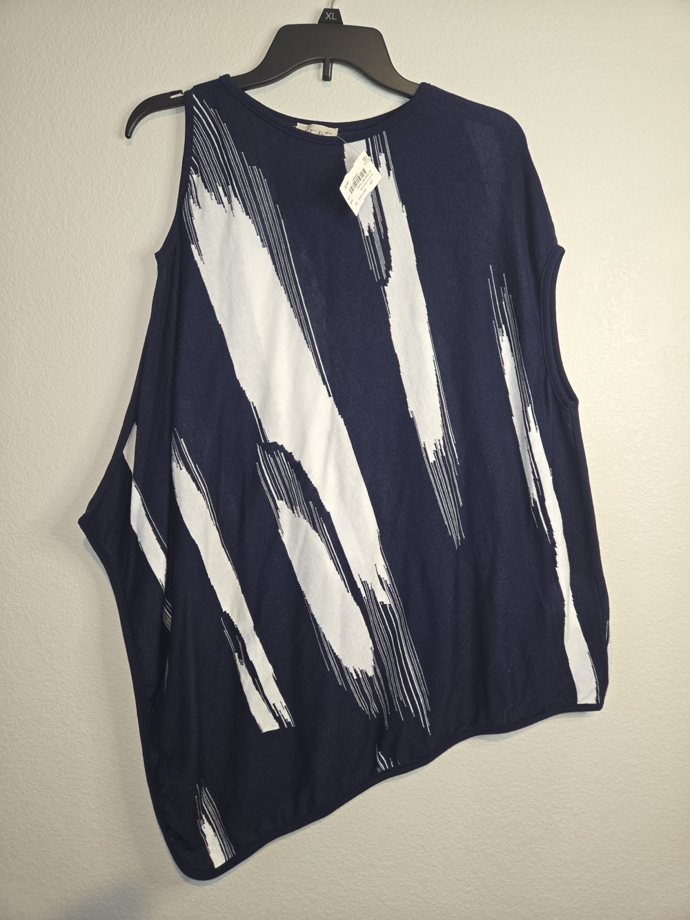 Italian Designer Navy and White Sleeveless Abstract Brushstroke Tunic